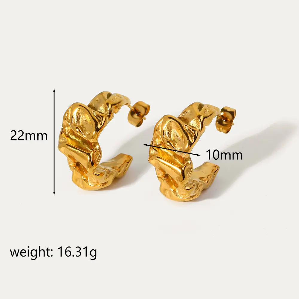 1 Pair Classic Simple Style Irregular Lava C Shape Stainless Steel 18K Gold Plated Women's Stud Earrings Picture2